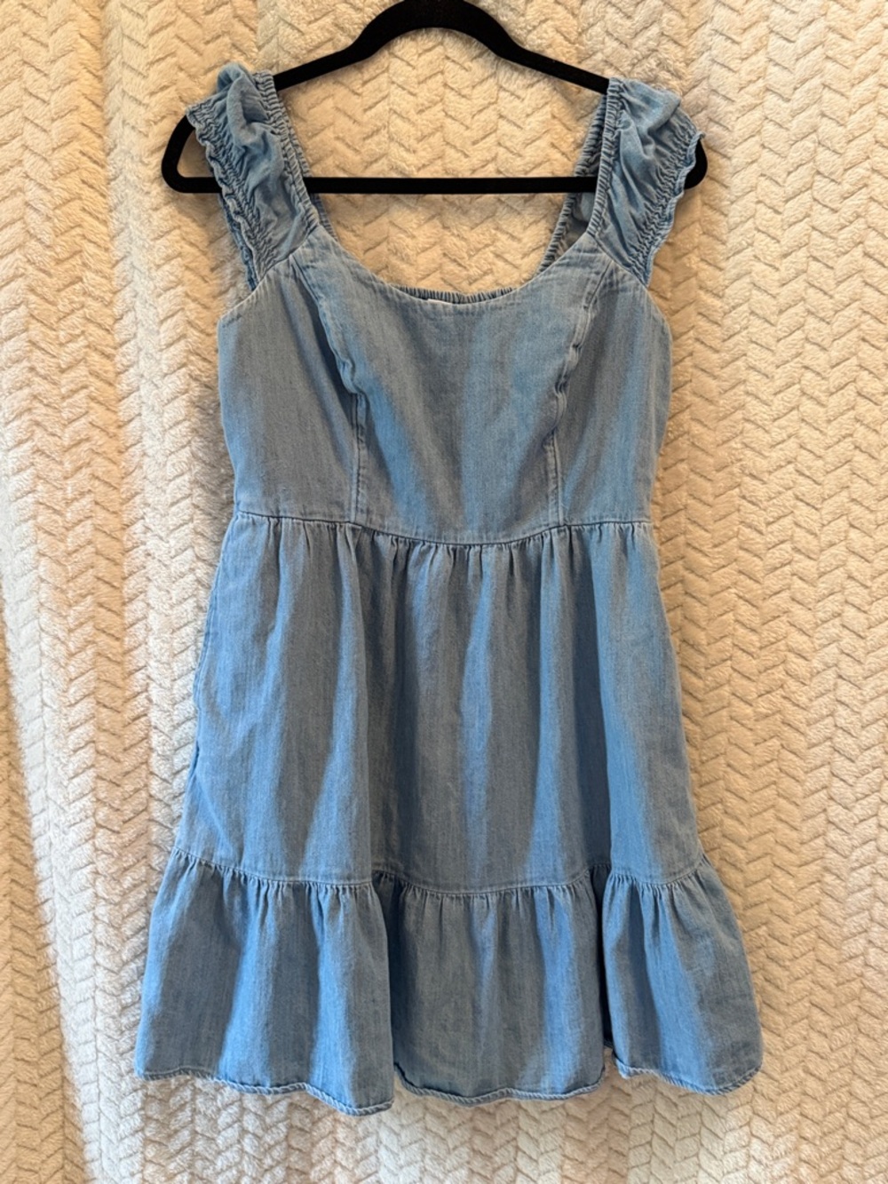 Old Navy Light Blue Denim Ruffle Strap Dress for Girls